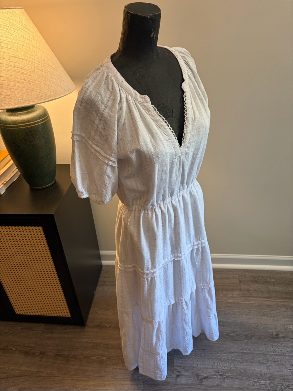 Betsey Johnson Milkmaid Cottage Confetti White Tiered Cotton Maxi Dress Medium - Picture 7 of 17